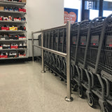Indoor cart corral with carts inside shop